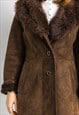 WOMEN SHEEPSKIN COAT 70S, SIZE M, BROWN SUEDE VINTAGE 5922