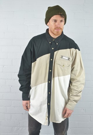 VINTAGE WRANGLER BEIGE & BLACK CONTRAST DENIM SHIRT