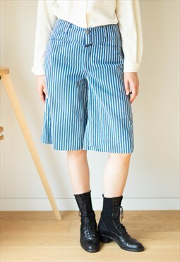 Blue and white striped cullote shorts