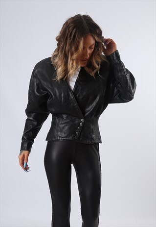 LEATHER FITTED JACKET 80'S UK 10 (BFBI)