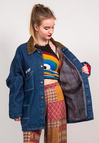 VINTAGE 90'S DARK BLUE DENIM CHORE JACKET