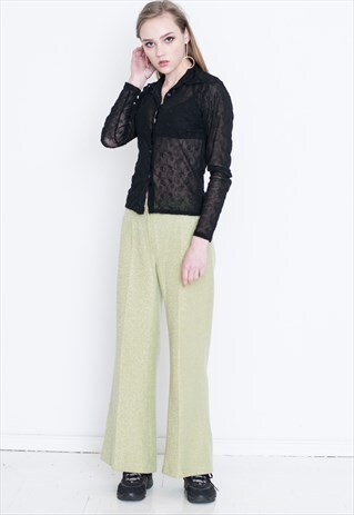 VINTAGE BLACK SEE THROUGH PATTERNED LONG SLEEVE RETRO SHIRT
