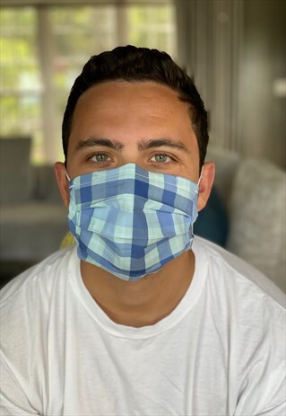 MULTI-CHECK BLUE FASHION FACE COVERING