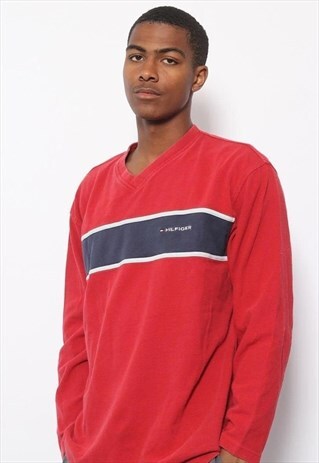 VINTAGE TOMMY HILFIGER LONG SLEEVE LOGO T-SHIRT RED