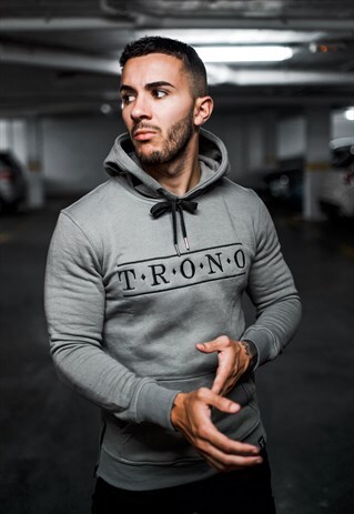 GREY HOODIE WITH BLACK DIAMOND EMBROIDERED HOOD