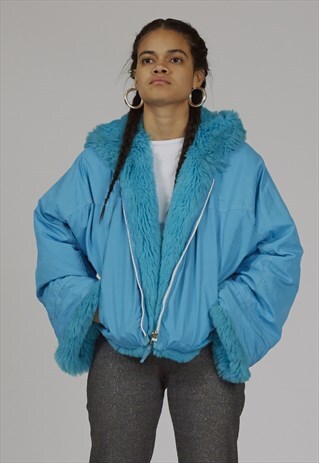 RARE VINTAGE 90'S BYBLOS FAUX FUR REVERSIBLE HOODED JACKET