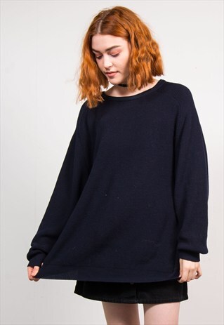 VINTAGE 90'S NAVY BLUE GRUNGE OVERSIZE KNIT JUMPER