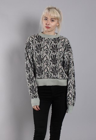 VINTAGE 80S PATTERNED CROPPED WOOL JUMPER