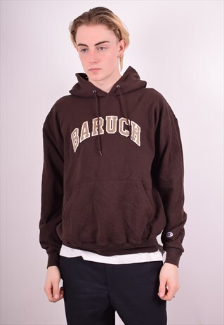 CHAMPION MENS VINTAGE HOODIE JUMPER LARGE BROWN 90S