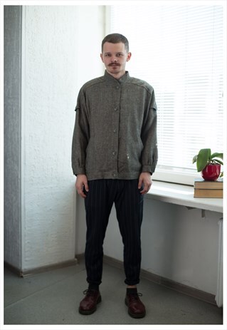 VINTAGE 80'S GREY WOOL BOMBER JACKET