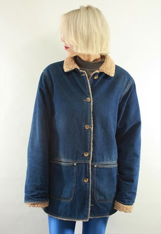 VINTAGE 90' BEAUTIFUL DENIM JACKETH WITH FAUX FUR INSIDE