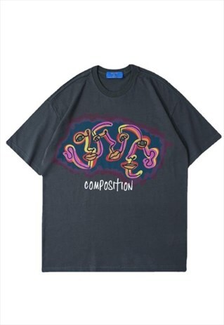 STREET ABSTRACT FACE PRINTS FALLING SHORT-SLEEVED IN GREY