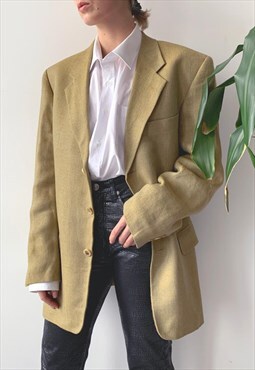 Vintage 90's Autumn Unisex Oversized Beige Linen Blazer