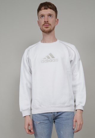 VINTAGE ADIDAS LOGO 90'S OVERSIZED WHITE SWEATER