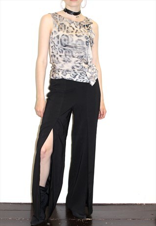 VINTAGE 90S HIPSTER PUNK BLACK SLIT WIDE LEG SEXY TROUSERS