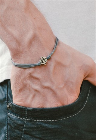 GREY INFINITY BRACELET FOR MEN, SILVER TONE INFINITY CHARM