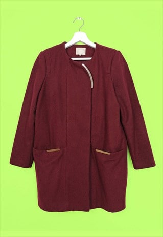 Vintage Y2K  Burgundy Minimalist Wool Coat Jacket