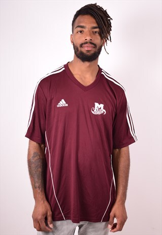 ADIDAS MENS VINTAGE T-SHIRT TOP 2XL MAROON 90S