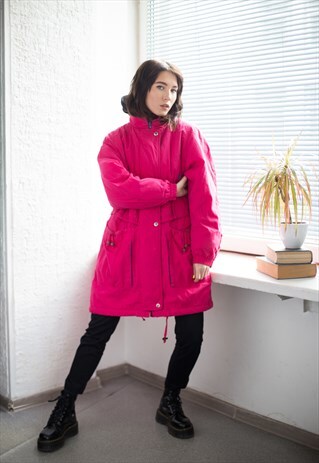 VINTAGE 80'S HOT PINK HIGH COLLAR PARKA COAT