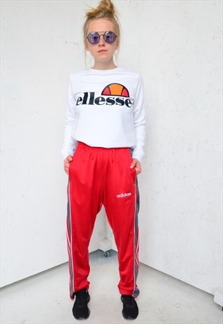 ADIDAS RED POPPER TRACKSUIT BOTTOMS FROM 90S