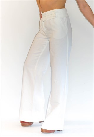 RETRO 90'S WIDE LEG WHITE LINEN TROUSERS