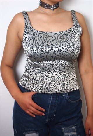 GREY SILVER CORSET STYLE CROP TOP