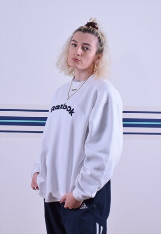 WHITE REEBOK EMBROIDERED SWEATSHIRT