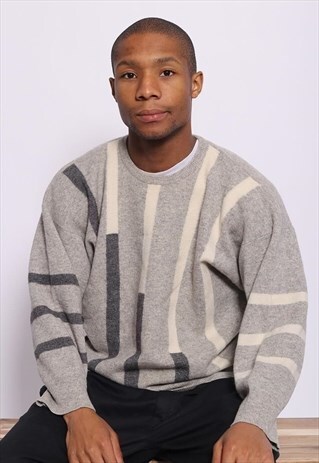 VINTAGE BURBERRY LOGO KNIT WOOL JUMPER GREY