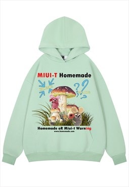 Mushroom hoodie psychedelic pullover cartoon print top green