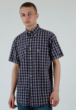 1990S BURBERRY NAVY BLUE NOVA CHECK SHIRT - LARGE