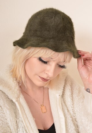 VINTAGE WOOL FELT BUCKET HAT IN GREEN