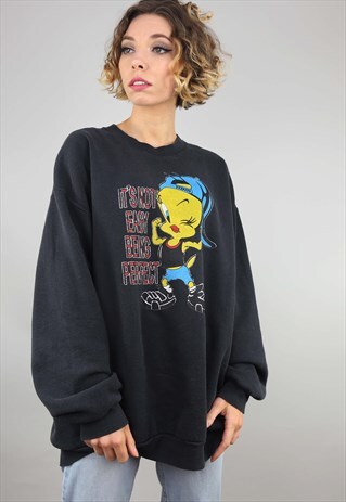VINTAGE OVERSIZED BLACK LOONEY TUNES SWEATER SWEATSHIRT