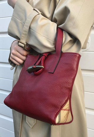 WOMENS BURBERRY HANDBAG RED BEIGE NOVA CHECK BAG