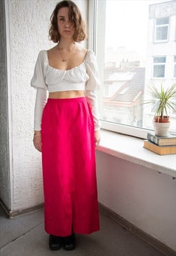 Vintage 70's Magenta Pink Timber Print Maxi Skirt