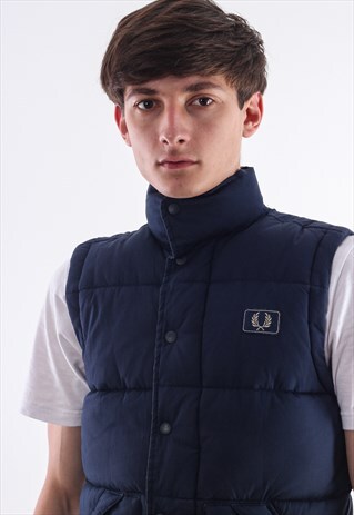 VINTAGE FRED PERRY PUFFER VEST GILET NAVY BLUE