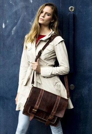 VINTAGE STYLE HAND STITCHED BROWN SATCHEL