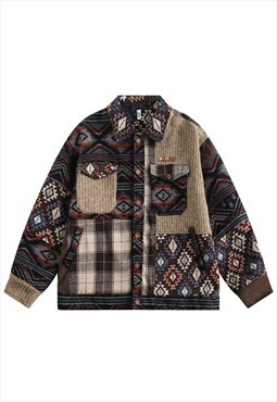 Patchwork ethnic jacket Aztec jean bomber Native American