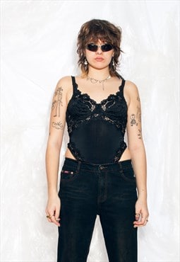 Vintage Y2K Lace Bodysuit in Black