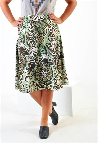 VINTAGE 00S MIDI SKIRT IN ABSTRACT PRINT
