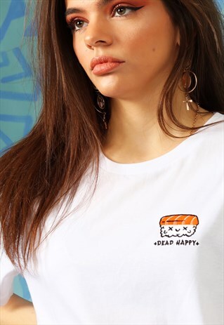TSHIRT IN WHITE ORGANIC COTTON WITH EMBROIDERED SUSHI LOGO