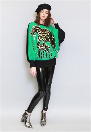 VINTAGE 1980'S FATTO A MANO HYENA SEQUIN JUMPER.