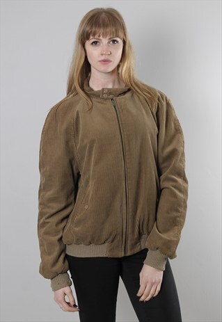 VINTAGE 80S BROWN CORD ZIP HARRINGTON BOMBER JACKET