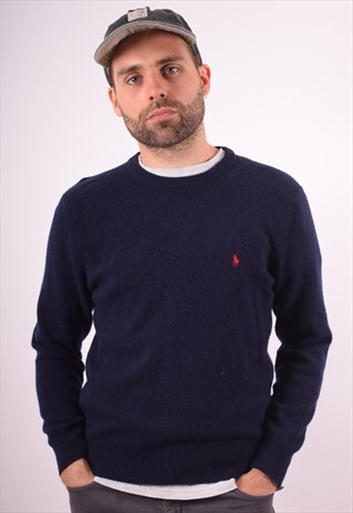 POLO RALPH LAUREN MENS VINTAGE JUMPER SWEATER LARGE NAVY 90S