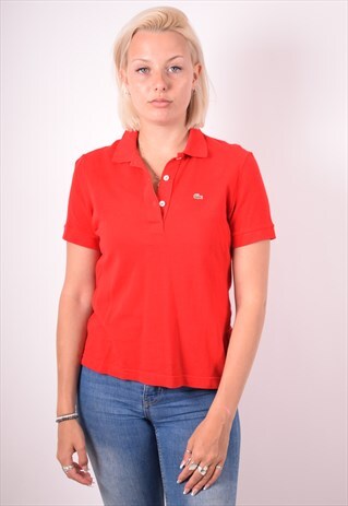 LACOSTE WOMENS VINTAGE POLO SHIRT LARGE RED 90S