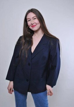Women vintage German blue wool blazer jacket 