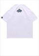ALIEN PRINT T-SHIRT CYBER TEE RETRO UFO TOP IN WHITE