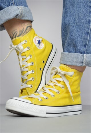 VINTAGE 90S CONVERSE YELLOW HI-TOPS TRAINERS RETRO PREPPY