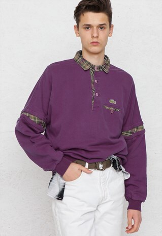 VINTAGE PURPLE LACOSTE POLO NECK PULLOVER SWEATSHIRT