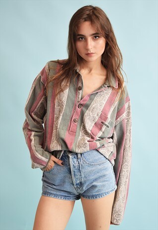 90'S RETRO KNIT NORMCORE ETHNIC PRINT OVERSIZED JUMPER TOP