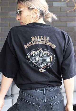 VINTAGE Y2K HARLEY DAVIDSON BLACK DALLAS TEXAS T SHIRT
